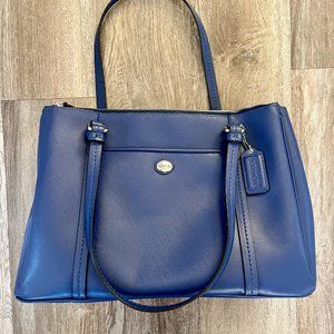 Coach Peyton Signature Double Zip Carryall Satchel Bag Royal Blue Saffiano